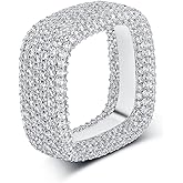 MDFUN 18K White Gold Plated Iced Out Promise Engagement Wedding Eternity Ring for Women Men, Sparkling Cubic Zirconia Square Rings 10mm Width Size 5-10.5