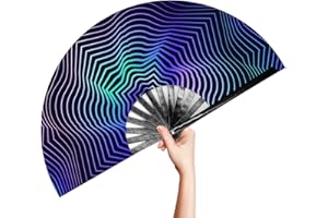 OMyTea Rave Clack Hand Fan for Men/Women - Large Chinese Japanese Bamboo Folding Handheld Fan - for EDM, Music Festival, Club, Event, Party, Dance, Performance, Decoration, Gift (Illusion Trippy)