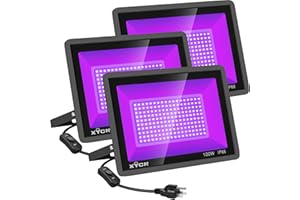 XYCN 3 Pack 100W LED Black Light, Blacklight Flood Light with Plug and Switch, IP66 Waterproof Neon Glow for Party, Halloween, Fluorescent Poster, Body Paint, Aquarium