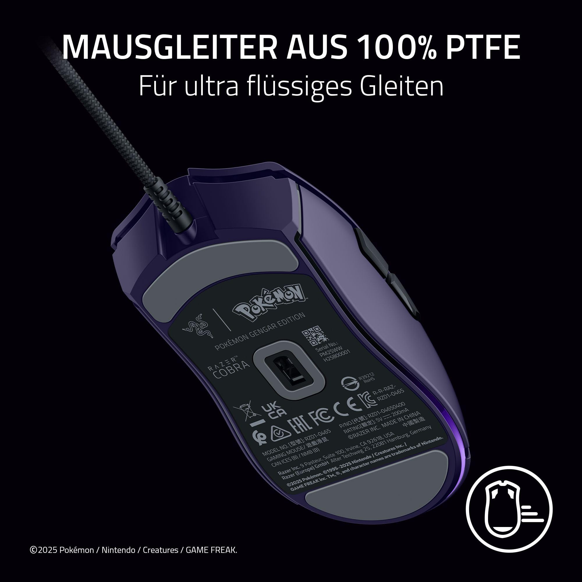 Razer Cobra Gengar Edition - Leichte kabelgebundene Gaming-Maus - 8500 DPI Sensor - 58g - optische Mausschalter 3th Gen - Chroma-Beleuchtung - Speedflex-Kabel - PC/MAC | Pokémon Gengar 8