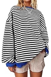 UEU Women Oversized Striped Color Block Sweatshirt