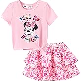 Disney Frozen Elsa Stitch Minnie Princess Toddler Girls' T-Shirt & Double Ruffle Skirt 2 Piece Outfit Summer Clothes Set 2-9Y