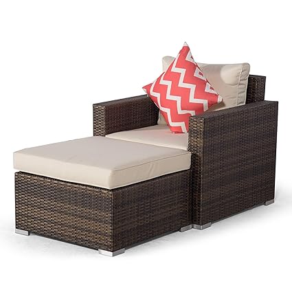 Giardino Sydney Brown Rattan Armchair Ottoman Lounge Chair Set