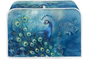 Talayituse Blue Peacock Print Toaster Cover 2 Slice Wide Slot, Lightweight Dust Protection Washable Appliance Bag Bread Maker Cover, S