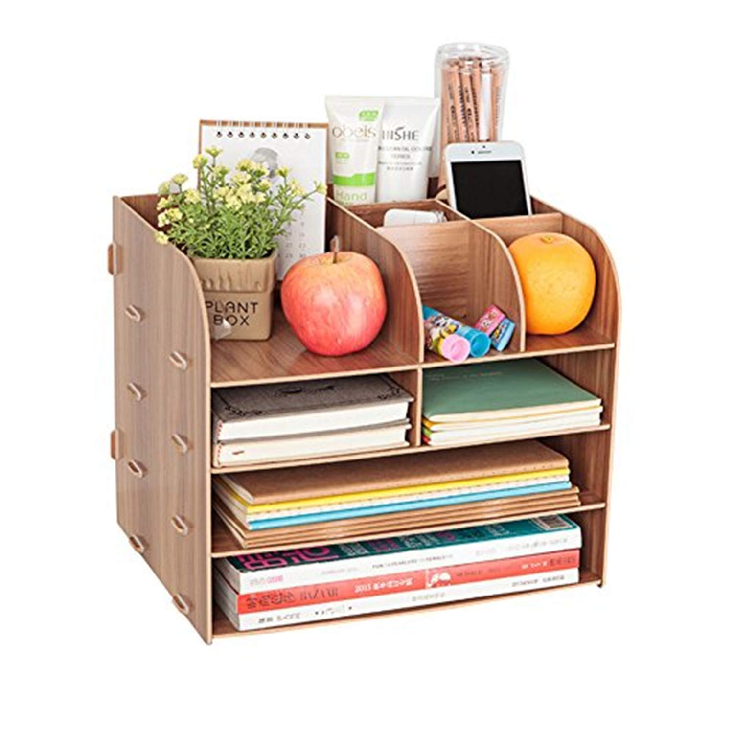 Office MultiFunctional Desk Organiser Storage Rack Wooden Stationary Desk Tidy Desktop Business