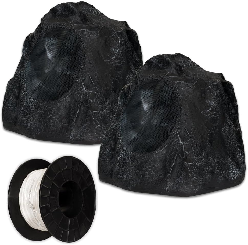 Acoustic Audio G8RS Granite 8" Rock Speaker Pair and Wire Outdoor Weatherproof Speakers