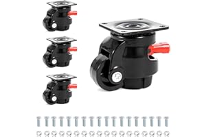 Nefish Heavy Duty Leveling Machine Casters 2200 LBS, Upgraded Ratchet Arm Design Leveling Retractable Castors Set of 4, Aluminum Base & Industrial Grade Rubber Workbench Caster for Industrial, Machine