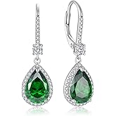 Teardrop Leverback Birthstone Earrings for Women 925 Sterling Silver 5A Cubic Zircon Dangle Drop Birthstone Earrings Jewelry Anniversary Birthday Christmas Gifts for Her