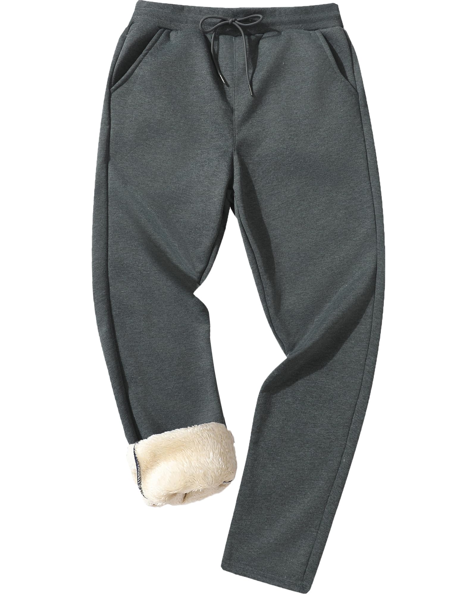 MACHLAB Men's Thermal Thick Warm Joggers Pants Sherpa Lined Track Pants Active Sweatpants Charcoal Grey# CK908 XL Image