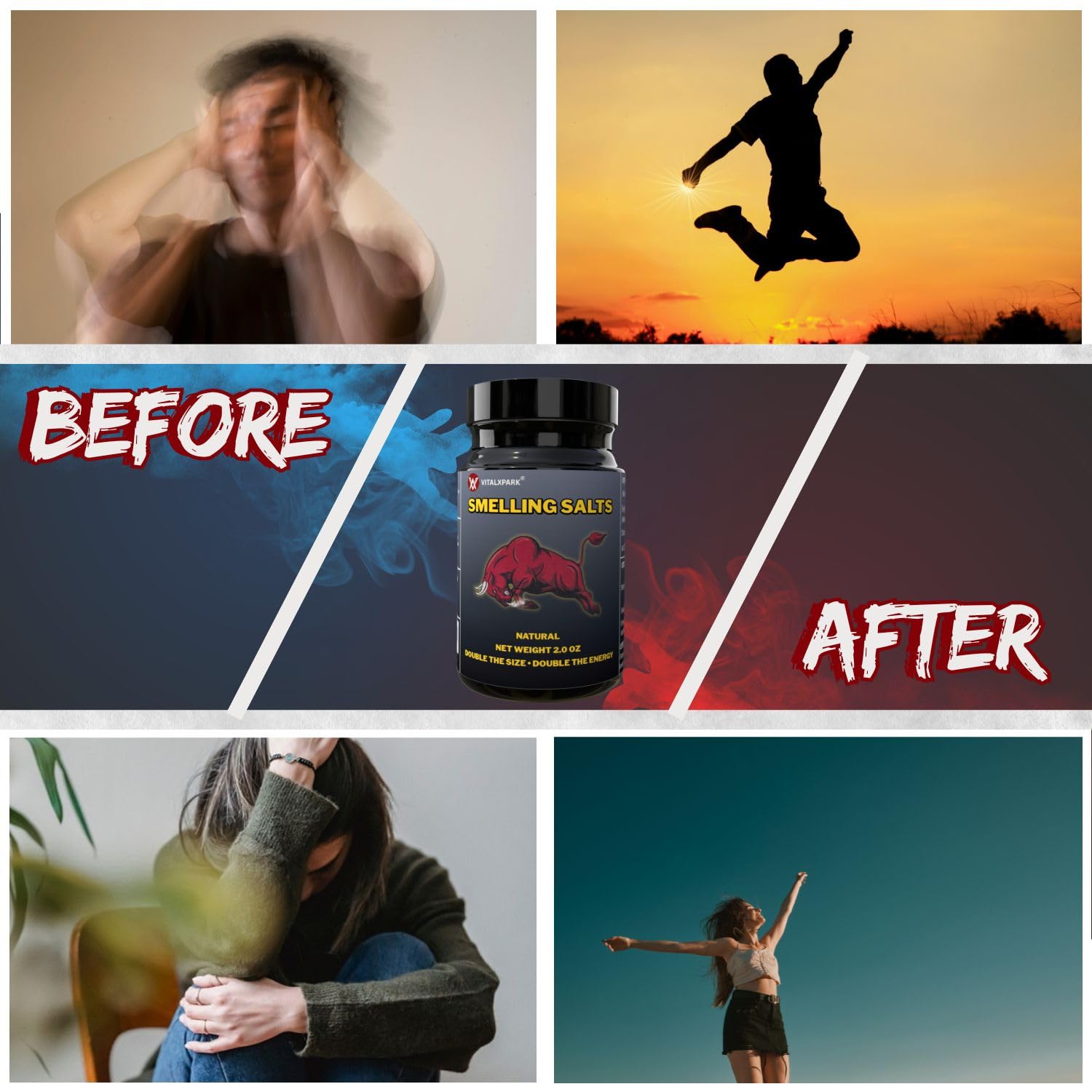 Smelling Salts Ammonia Inhalant Salts Strong Wake Up Long Lasting Enhanced Pre-Activated Potent Smelling Salt for Athletes in Hockey, Weightlifting and Powerlifting 2 OZ