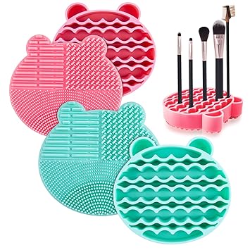 Amazon Com 2 Pack Makeup Brush Cleaner Mat Omew 2 In 1 Silicone Brush Cleaner Dryer Tray Brushes Drying Rack Holder Travel Portable Cosmetic Brush Scrubber Pad Cleaning Washing Tool Beauty
