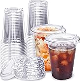 Qinsihwn 16 Oz Plastic Clear Cups with Strawless-Sip-Lids,25 Sets Plastic Cups with Sip Through Lids,Disposable Iced Coffee Cups for Milkshake,Smoothie,Cold Drinks