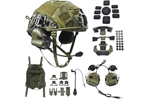 HDLSINA Airsoft Fast Helmet Set Tactical Paintball Helmet with Military Headset and Helmet Cover Memory Foam Protective Pad Adjustable Size for Adult and Teenager