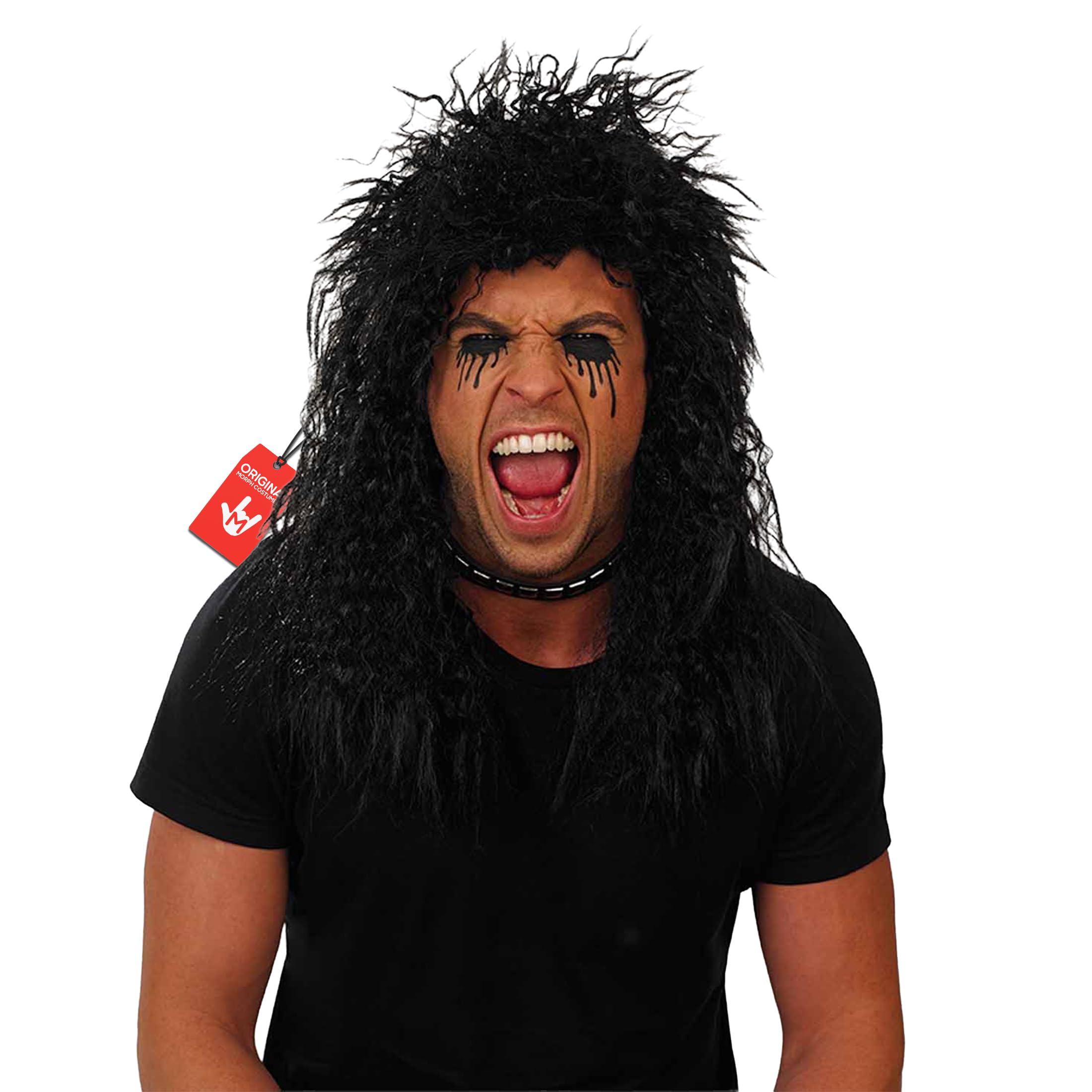 Fun Shack 80s Mullet Wig Men Long Black Rocker Wig, 80s Rock Costume Accessory for Parties and Themed Events, One Size