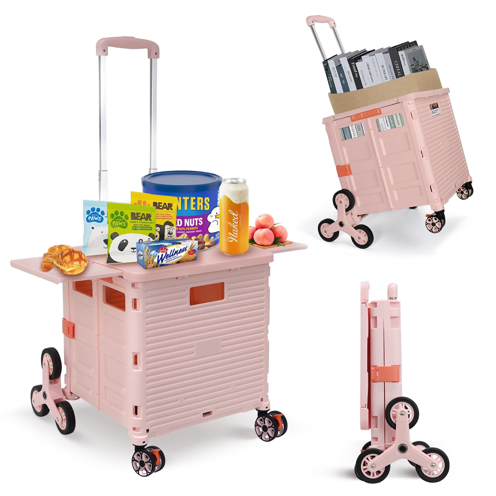 Photo 1 of **MISSING WHEELS & HARDWARE**
Foldable Utility Cart Collapsible Portable Crate Rolling Carts with Stair Climbing Wheels Tote Basket with Magnetic Lid Telescopic Cover Wear-Resistant 360°Rotate Wheel Noiseless for Shopping Office