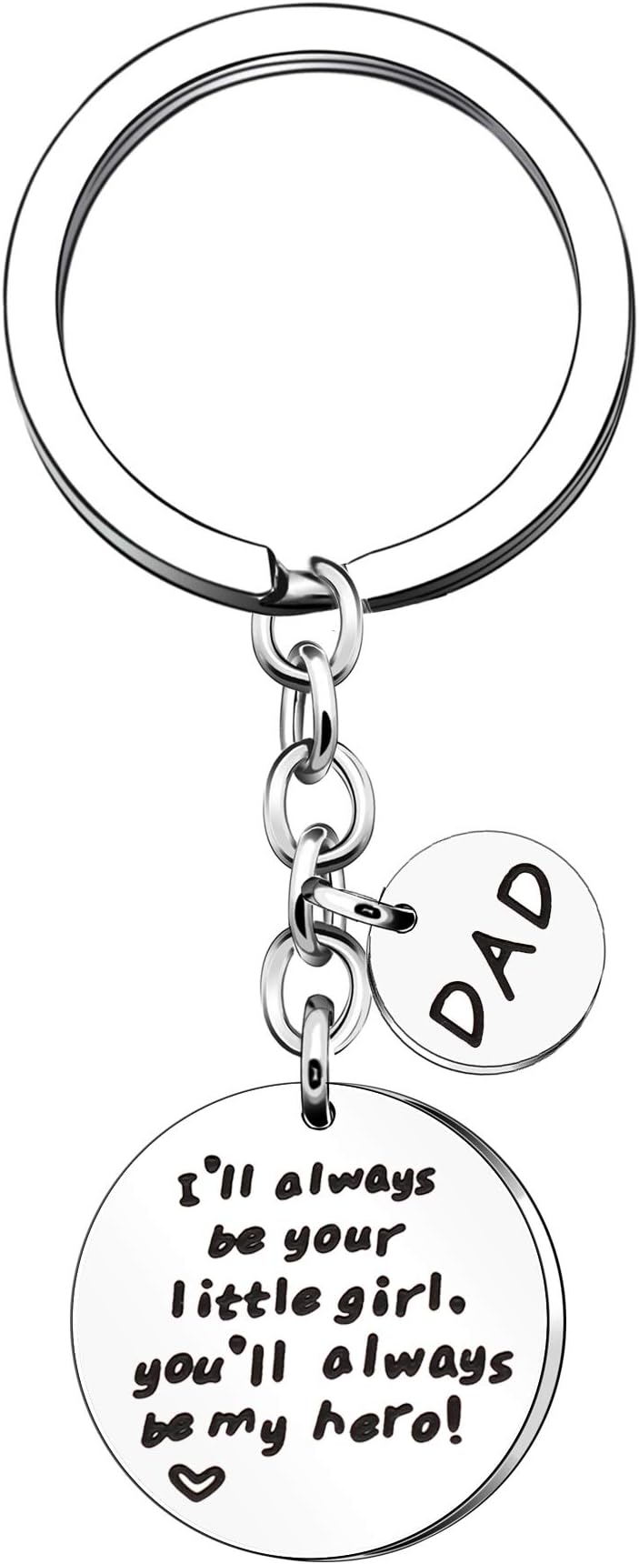 Daddy Daughter Keychain Keyrings for Men Engraved Dad I'll Always Be Your Little Girl You'll Always Be My Hero Stainless Steel Silver