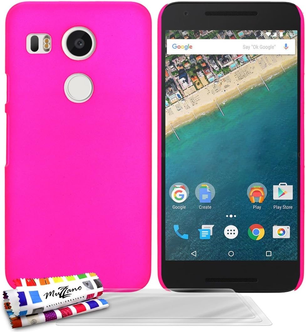 MUZZANO Original Le Pearls Rigid Case for Google/LG Nexus 5X with 3 Ultra-Screen Protectors - Hot Pink