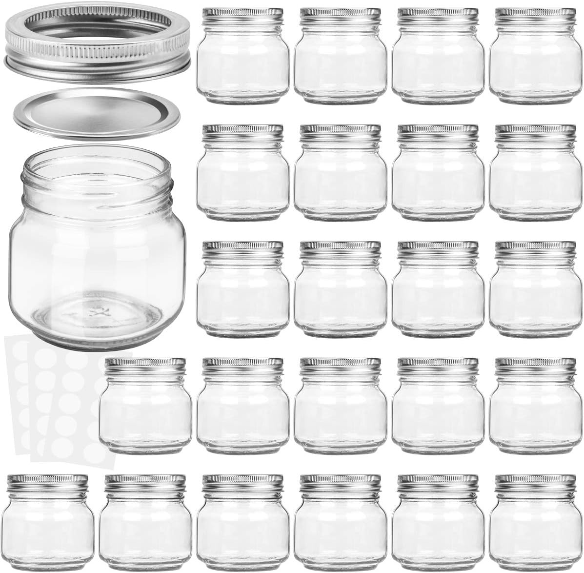 KAMOTA Mason Jars 8 oz With Regular Silver Lids and Bands