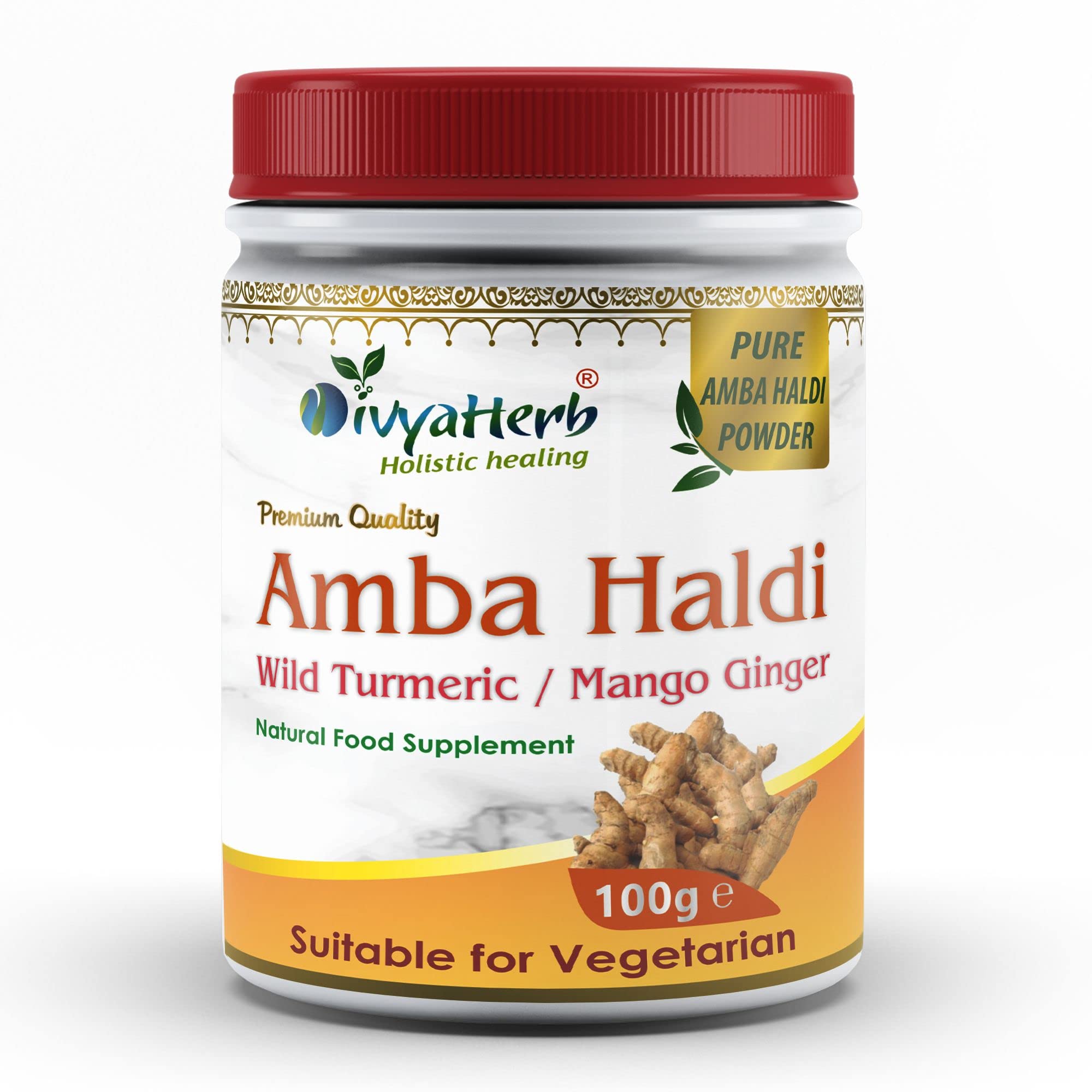 DivyaHerb Amba Haldi (Curcuma Amada) Powder, Natural, Pack of 1