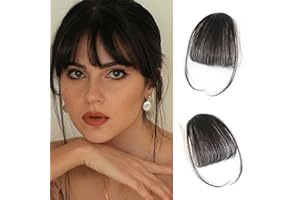 YBYMCAI Clip In Bangs-100% Real Human Hair Bangs Clip Brown Black Clip On Bangs Hair Extensions Fake Bangs Human Hair Wispy Bangs Hair Clip Fringe With Temples Hairpieces Curved Bangs For Daily Wear