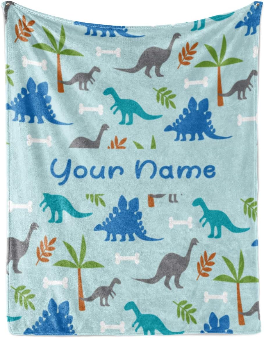 Personalized Corner-Light Blue Dinosaur Fleece Blanket | Baby blankets for boys & girls | Toddler blanket for daycare | Fleece blanket for toddler | Personalized blanket for kid | Sherpa Throw Blanket
