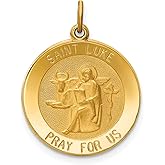 14k Yellow Gold Saint Luke Medallion Pendant with Winged Ox Symbol , Catholic Christian Religious Charm for Men or Women, Inscribed Faith Medal for Healing, Prayer, Devotion, and Daily Wear Necklace