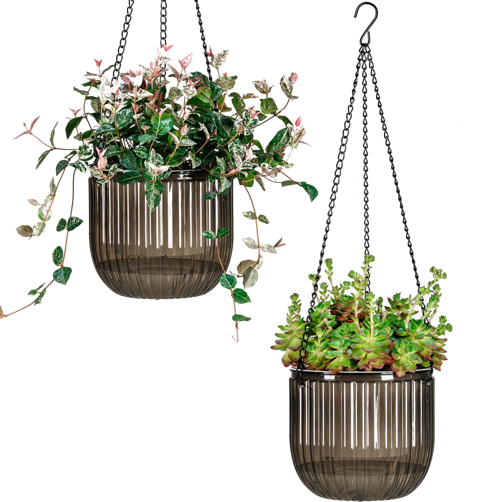 Photo 1 of Josteve 6.5 Inch 2 Pcs Self Watering Hanging Planter Indoor Plant Pots Drainage Holes, Outdoor Hanging Planters Flower Pot Basket, Visible Water Level, Plant Hanger Home Decor, Gardening