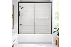 NicBex Shower Door 56-60" W x 58" H Semi-Frameless Double Sliding Glass Tub Shower Doors with 1/4" SGCC Tempered Glass, Stainless Steel Handle, Adjustable Width for Bathroom, Matte Black