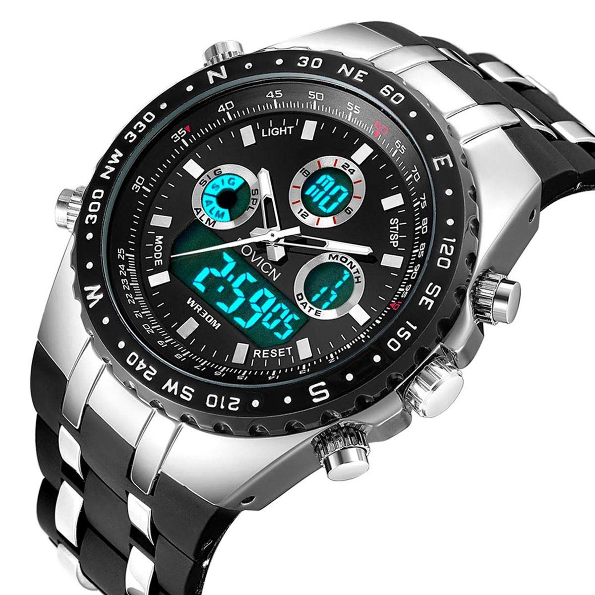 Mens Black Watches Big Face Sports Watch for Men, Waterproof Military