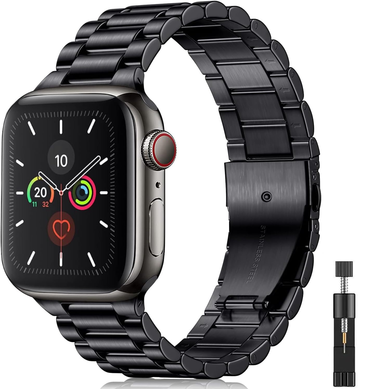 baklon Straps Compatible with Apple Watch Strap 42mm 44mm 45mm 49mm for Women/Men, Stainless Steel Slim Replacement Metal iwatch Series SE/SE2/Ultra2/Ultra/9 8 7 6 5 4 3 2 1, Black