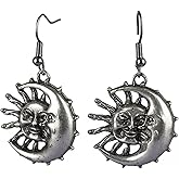 Coventum Sun and Moon Earrings Dangle – Celestial Jewelry in Silver Color, Witchy Astrology Gift for Women, Whimsigoth-Style Accessory