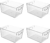 Amtido Clear Plastic Storage Bins 4-Pack Fridge Cupboard Pantry Organizer