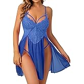 CYCTANG Women’s Lingerie Sexy Nightgown for Woman, Soft V Neck Mesh Lace Trim Sleep Dress Babydoll Chemise