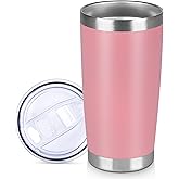 VQRRCKI 20 oz Tumbler Stainless Steel Tumblers Bulk with Lid Double Wall Insulated Coffee Tumbler Cups for Hot & Cold Drinks Powder Coated Travel Coffee Tumbler Mug Metal (Rose Pink, 1 pack)