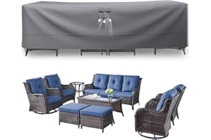 PUGIRE Patio Furniture Covers for 7/8/9 Pieces Set - Waterproof 600D Oxford Fabric Patio Cover for 7/8/9 PCS Sets Sectional Sofa Couch Dining Rocking Swivel Chairs Ottomans Coffee Table – XXL/Space Grey