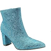 ABSOLEX Women Pointed Toe Rhinestone Block Medium Heel Ankle Booties