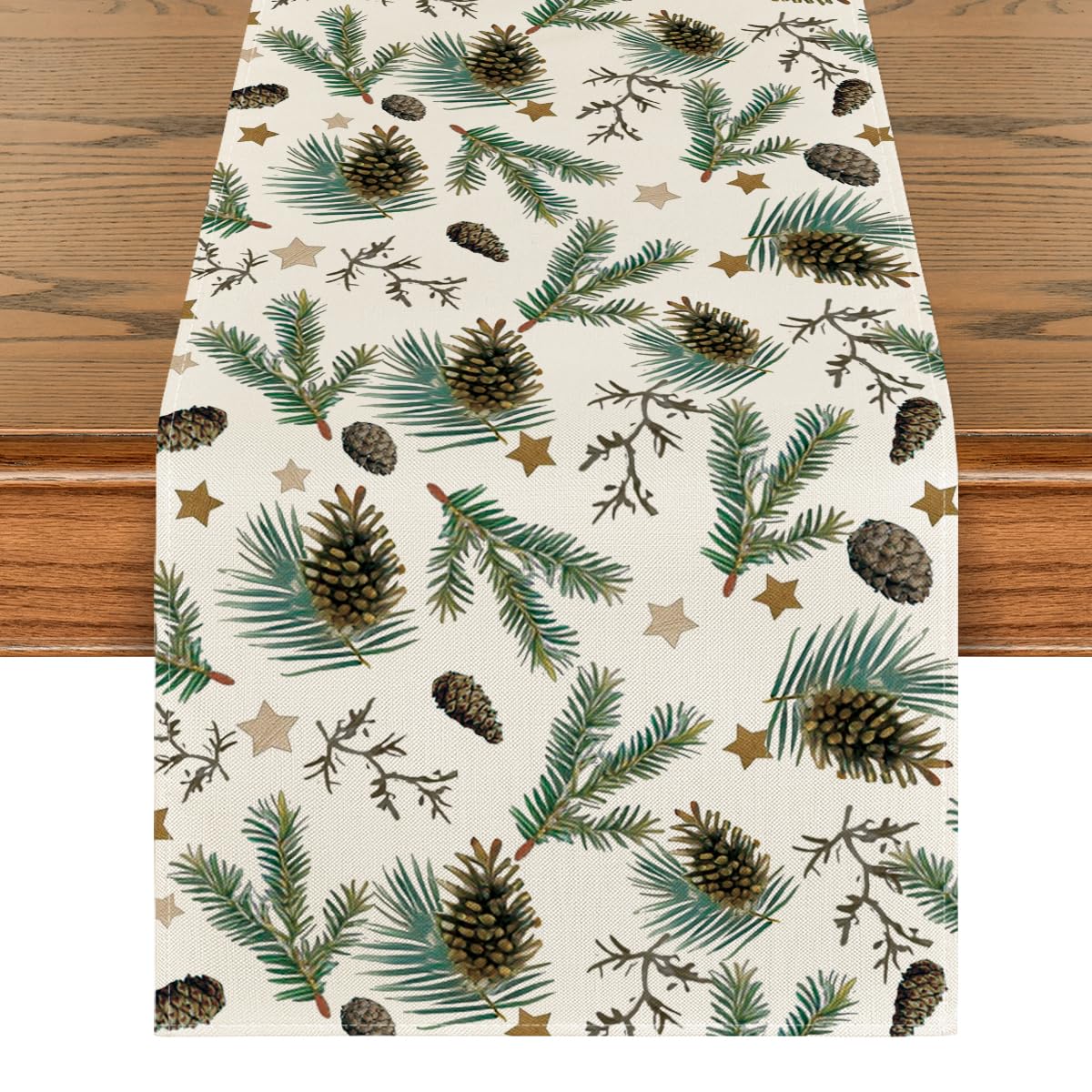 Artoid Mode Stars Leavses Pine Cone Christmas Table Runner, Seasonal Winter Merry Xmas Kitchen Table Decoration for Home Party Decor 40x180 cm