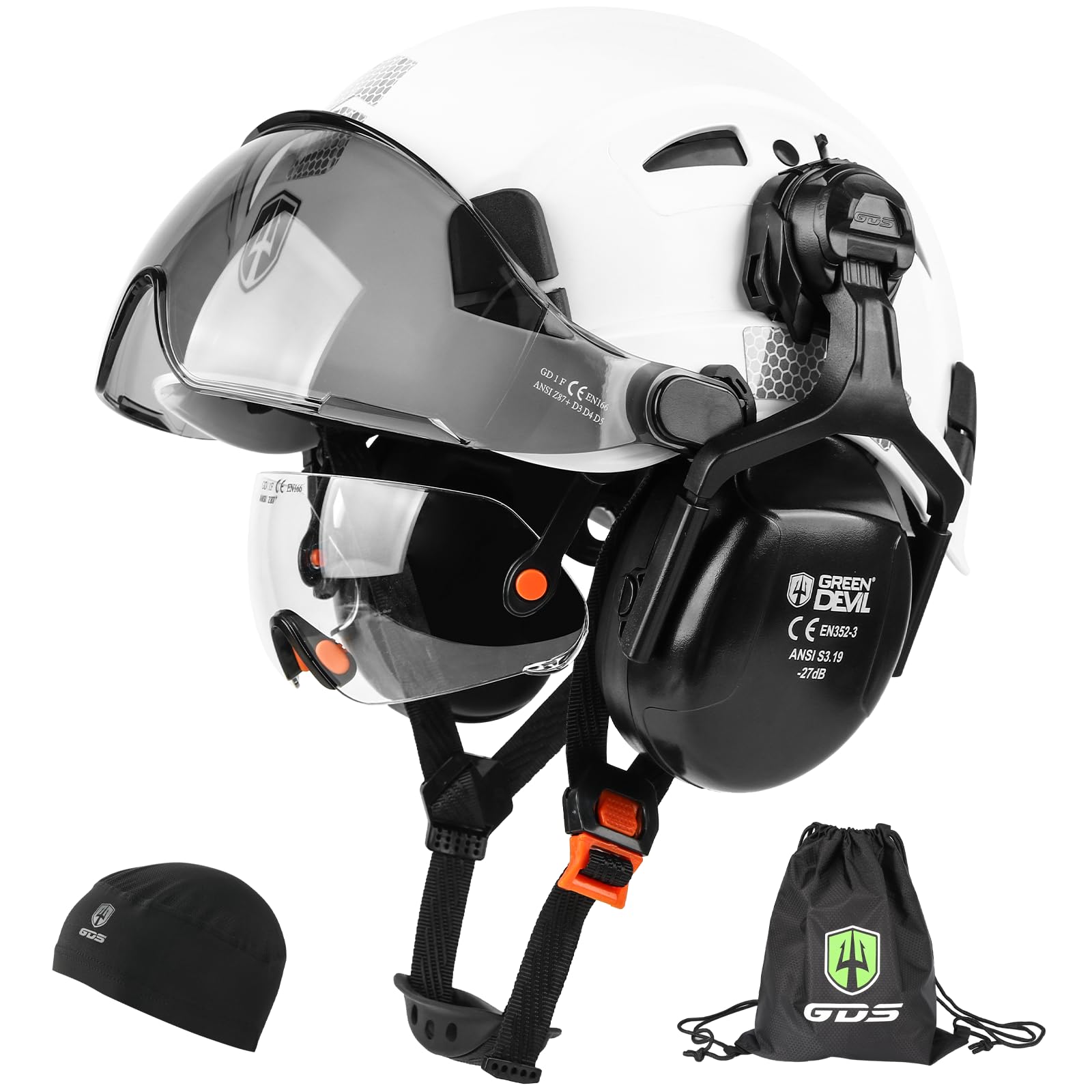 Photo 1 of GREEN DEVIL Hard Hat Safety Helmet with Visor and Ear Muffs Men Women Vented Work Hardhat ANSI Z89.1 Cascos De Construccion for Industrial Construction Forestry