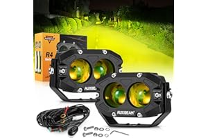 Auxbeam 4In 60W Amber Fog Lights, Amber Led Pods Super Bright Spot Beam Offroad Lights with Plug and Play Wiring Harness Kit for Truck SUV ATV UTV Jeep Wrangler Motorcycle