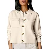 Senllen Womens Merino Cropped Shacket Jacket Button Down Coat Tops Spring Fall Long Sleeve Cardigan Sweaters for Women 2026