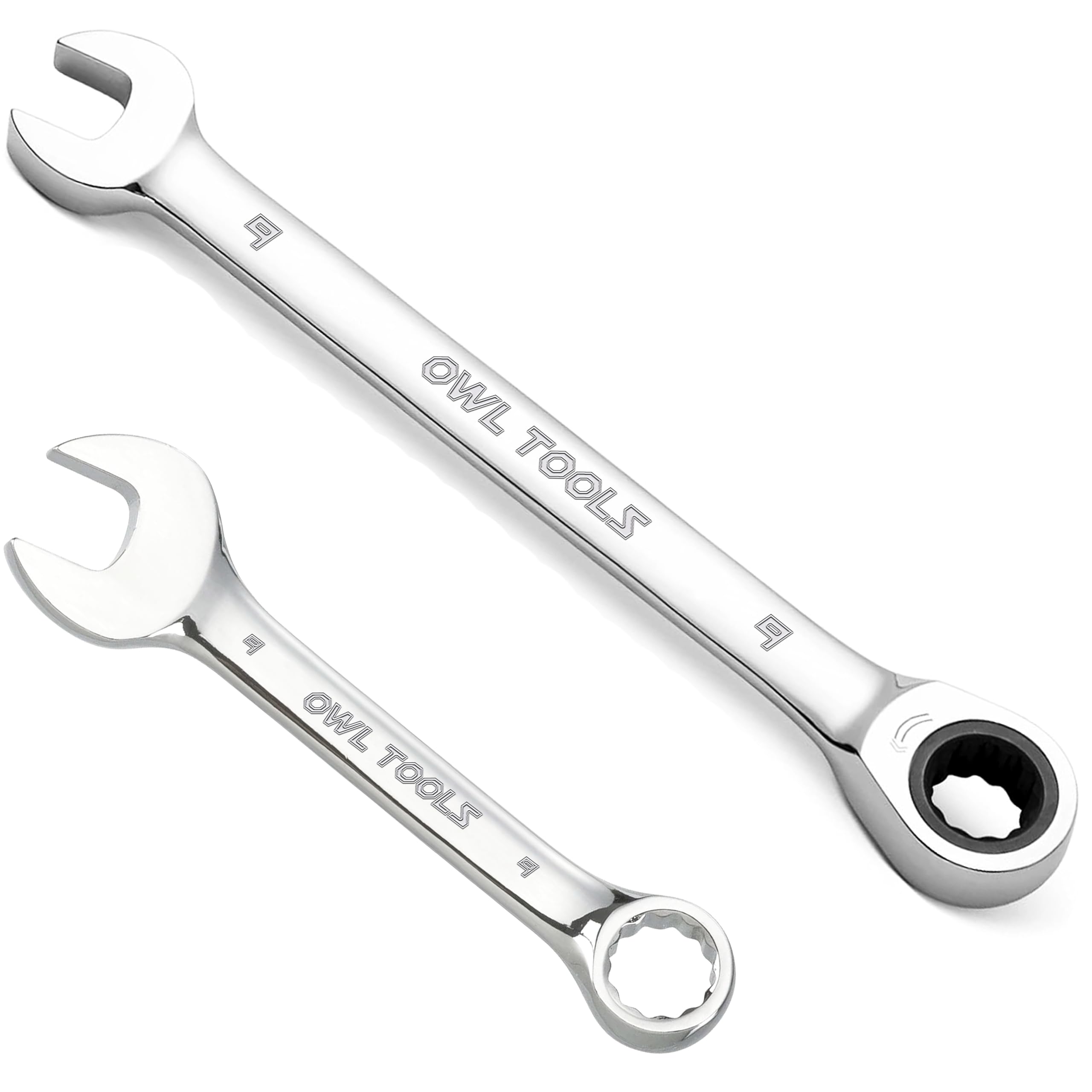 Photo 1 of Owl Tools 9mm Ratcheting Wrench Set (2 Pack 15cm Length & Stubby 9.5cm Included) 12 Point Combination Wrench in 9mm Inch SAE - 72 Tooth Ratchet End