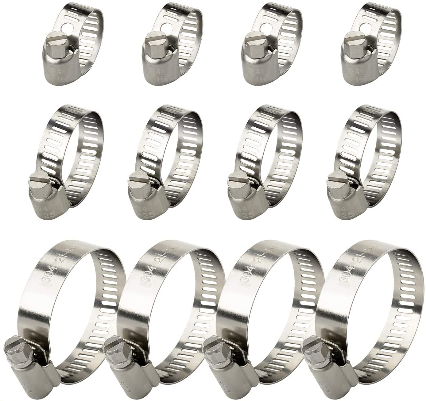 Noosverl Hose Clips Jubilee Clips, Stainless Hose Clamps Pipe Clips, Adjustable Ducting Clamps 12 Pack (10-16mm,16-25mm,21-44mm) — image 1