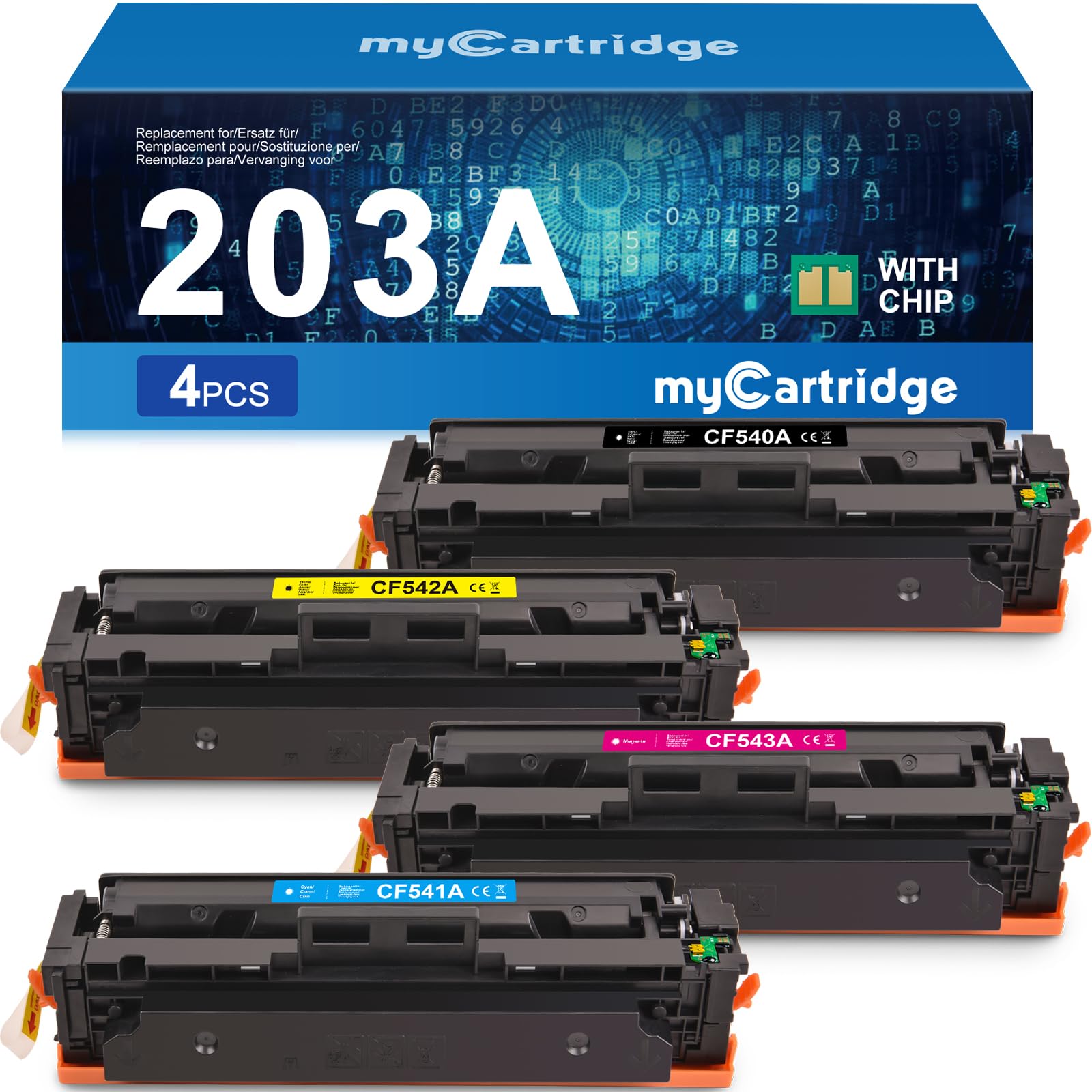 MyCartridge Compatible HP 203A CF540A CF541A CF542A CF543A Multipack Toner for HP Color Laserjet Pro MFP M281fdw M281fdn M280nw HP Color Laserjet Pro M254nw M254dw (black/cyan/magenta/yellow)