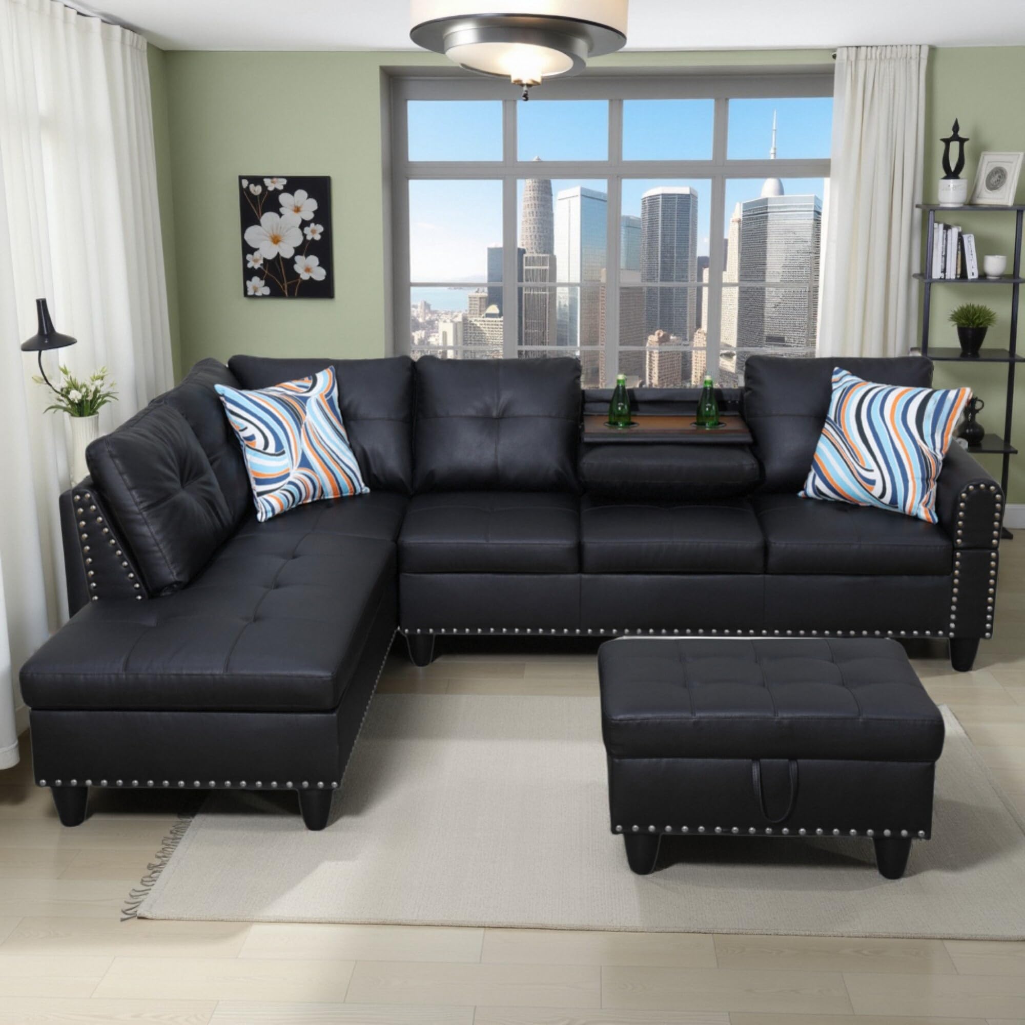 Photo 1 of ***PARTIAL SET***01 BOX MISSING***Trygoal L Shaped Couches for Living Room, Leather Sectional Couch Living Room Furniture with Storage Ottoman, Modular Sectional Sofa with Movable Chaise for Apartment Office, Black
