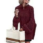 MEROKEETY Fall Sweaters for Women 2025 Oversized Pullover Crochet Lantern Long Sleeve Mock Neck Casual Loose Tops