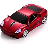 BKLNOG Sports Car Computer Mouse [Updated] with LED Headlights, 1600 DPI 2.4 GHz Wireless Mouse for PC &amp; Mac, Red