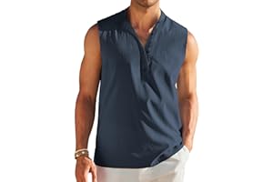 COOFANDY Sleeveless Beach Shirts for Men Summer Tank Shirts Casual Henley Tank Top