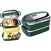 JUBOSYCZ Stainless Steel Bento Box for Adults&Kids,Japanese Leakproof Lunch Box Divided Food Meal Storage Containers Set Stackable 2 Layer for Children School Picnic Green