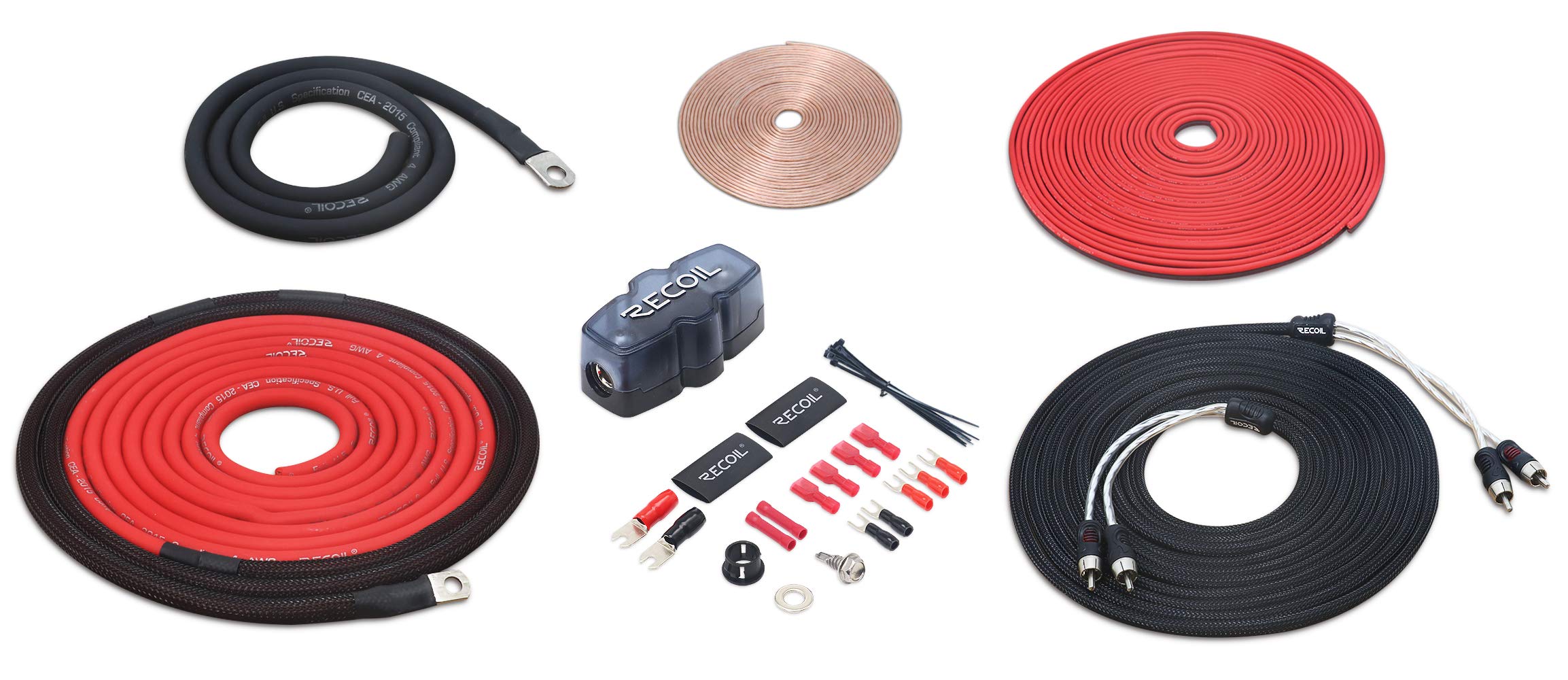 RECOIL PCK8 True 8 Gauge 99.99% Oxygen Free Copper Complete Amplifier Wiring Kits, Subwoofer Installation Wiring Wire