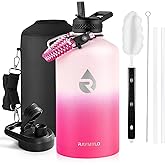 RAYMYLO One Gallon Water Bottle Insulated, Triple Walled Vacuum Stainless Steel (Cold for 48 Hrs), Leak Proof & Non-BPA, Large Water Flask Jug with Paracord Handle & Straw Spout Lids